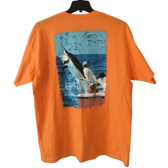 Guy Harvey AFICO Blue Water 2XL Orange Short Sleeve T-Shirt with Marlin and Gulf - Picture 1 of 5
